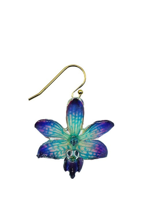 Resin Coated Blue Moon Juice Miniature Orchid on a French Hook Earring